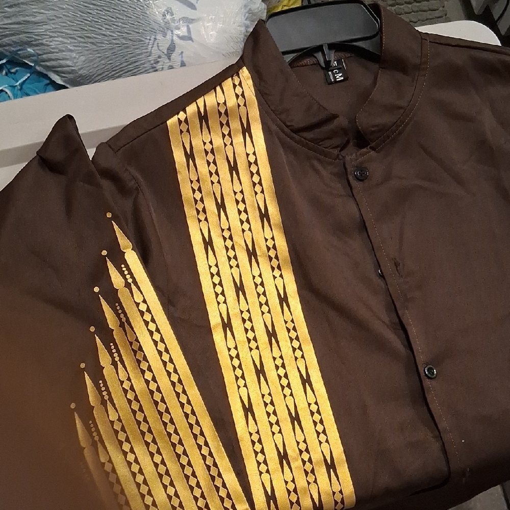 Brown Shirt with Gold Pattern
